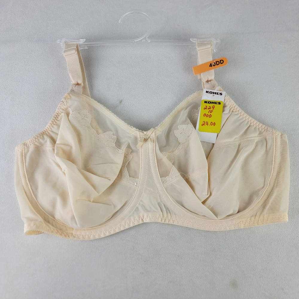 Bali Flower Underwire Bra 40DD Nude Beige Floral Full Coverage 04230F
